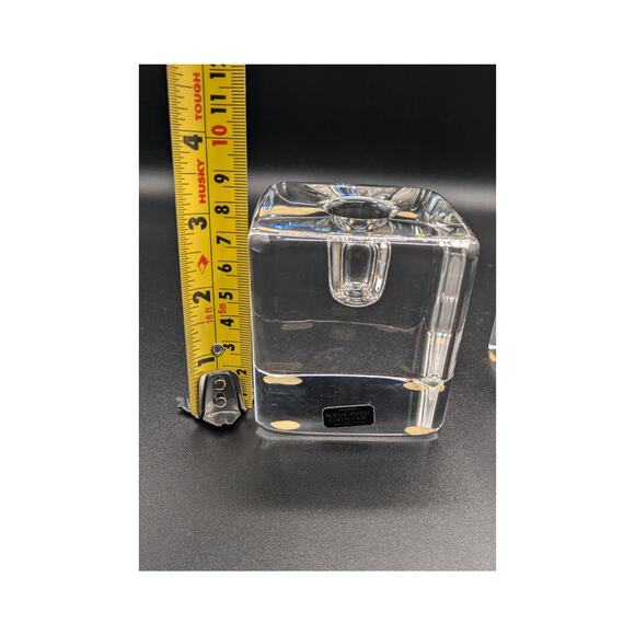 Vintage Kosta Boda Block Crystal Candle Holder Set of 2. Signed Warff - Picture 6 of 7